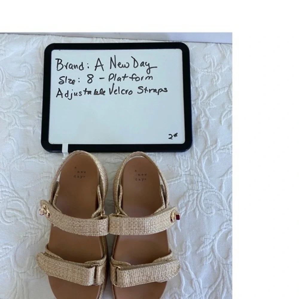 A New Day Platform Sandals Women Size 8 Beige Good Raffia Woven‎ Slingback